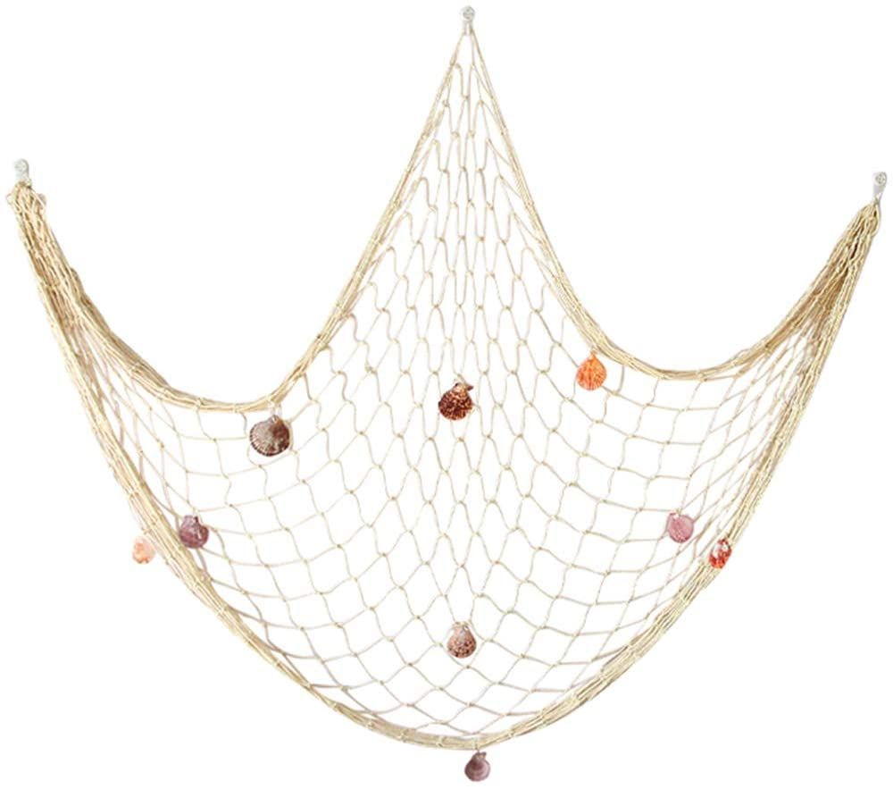 Natural Fishing Net With Seashells Wall Hanging Decor Beach Themed Party Decoration