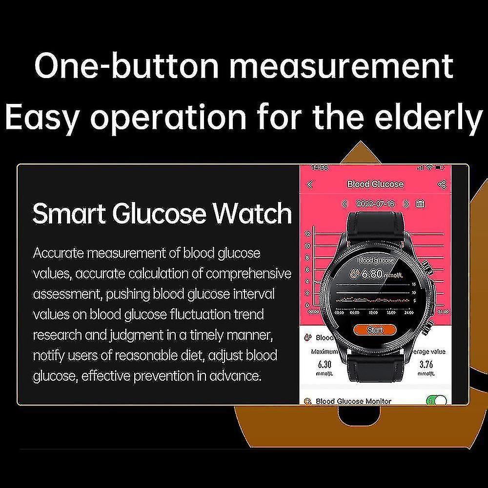 Blood Glucose Smart Watch for Diabetics - ECG+PPG Health Tracker with IP68 Waterproof & Body Temperature Sensor