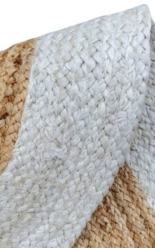 Handmade Oval Jute Rug with White Border – Natural Eco-Friendly Braided Area Rug for Living Room & Bedroom