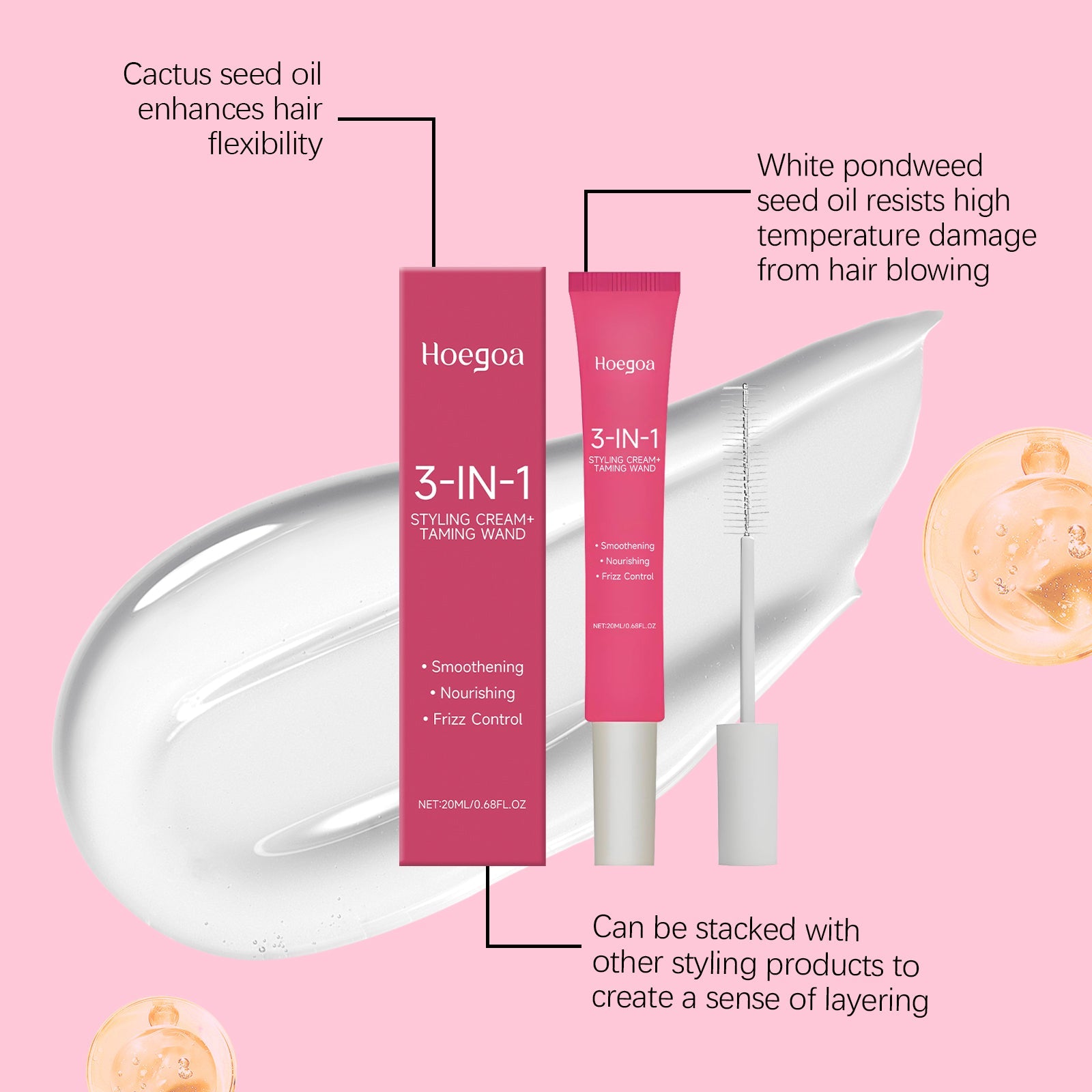 Curly Hair Styling Cream, Frizz Control, Natural Fluffy Look, Portable, Easy to Use ,20ml