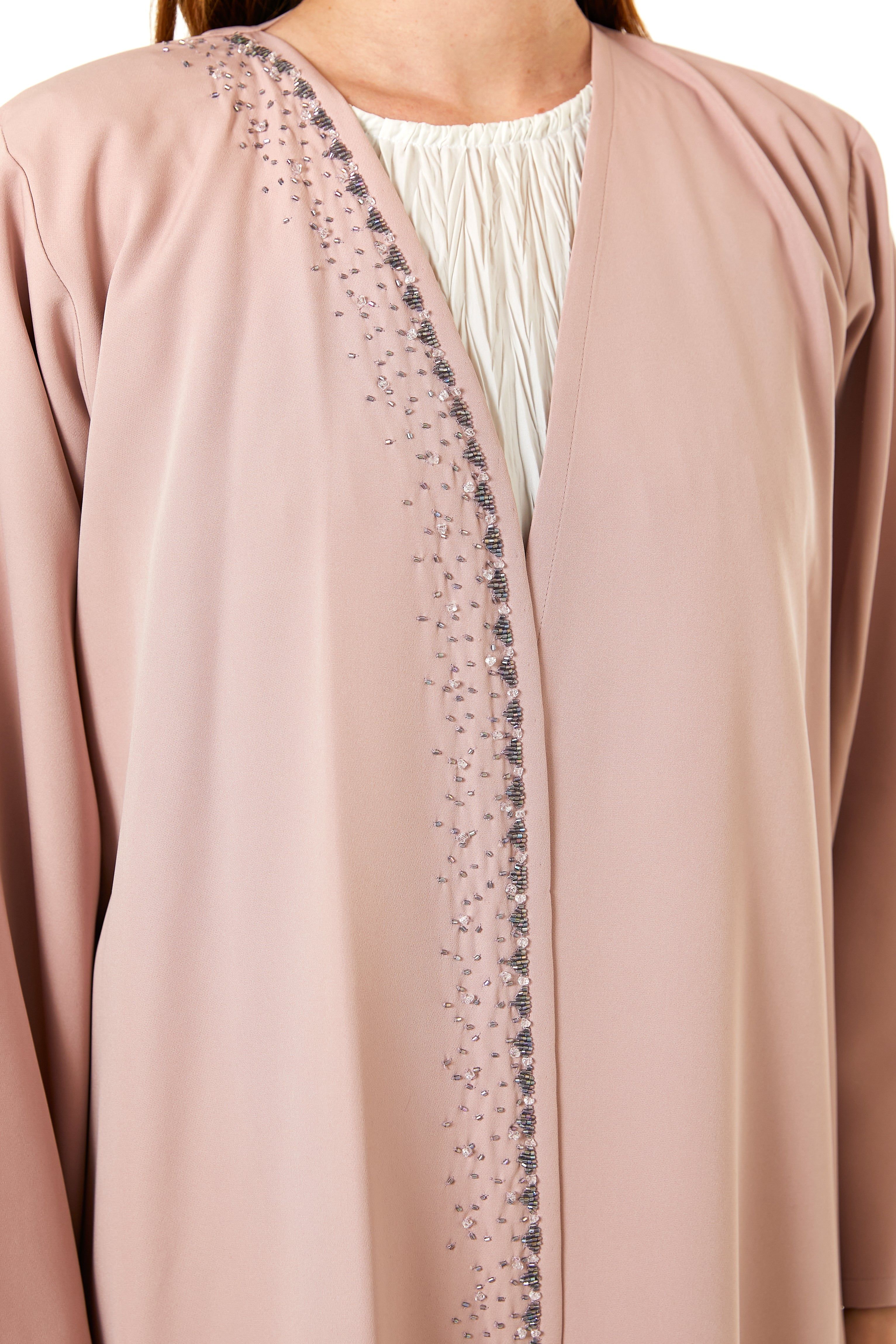 Pink Korean Nida Hand Embellished Abaya