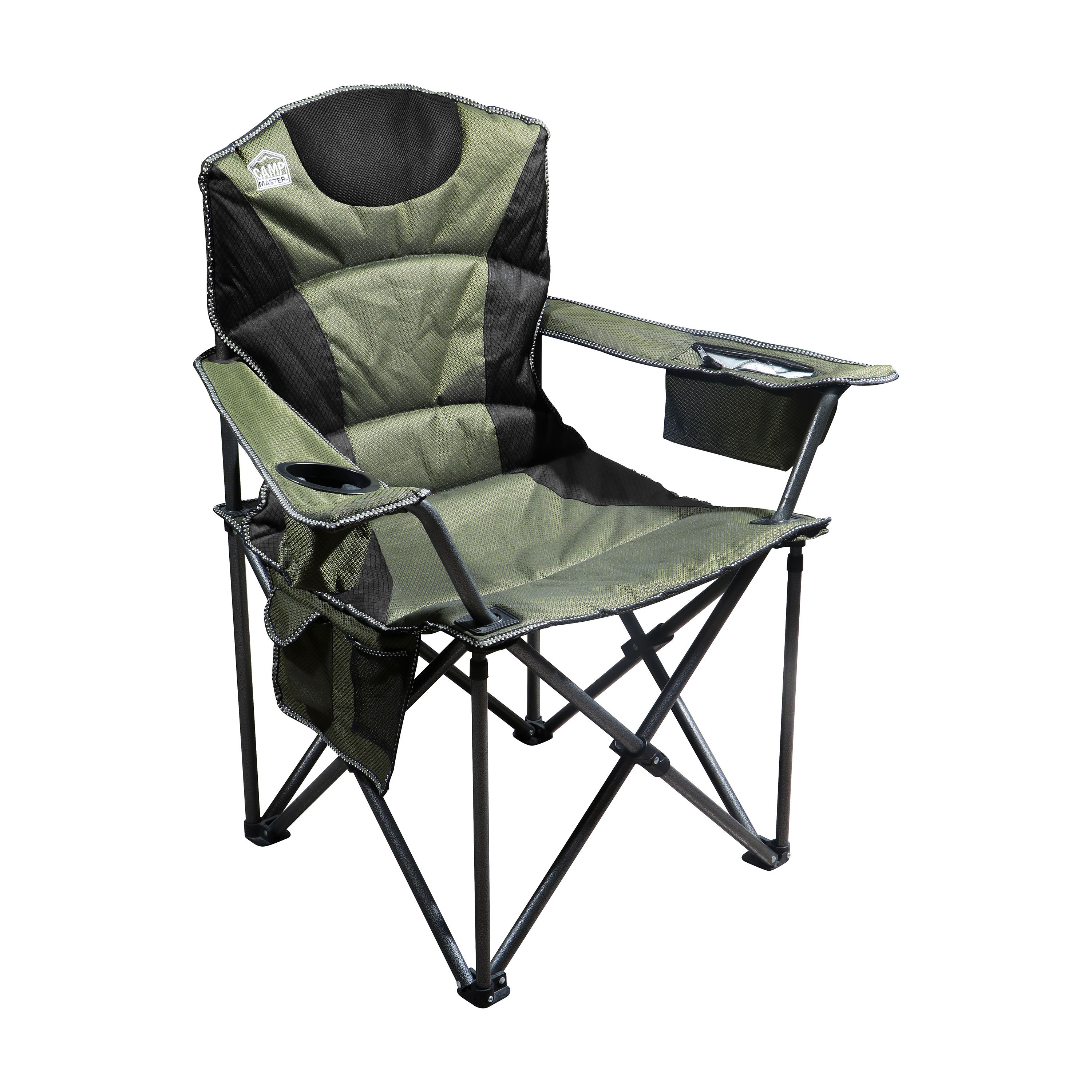 Extra-Large Heavy-Duty Folding Camping Chair with Armrest Cooler Pouch & Side Storage