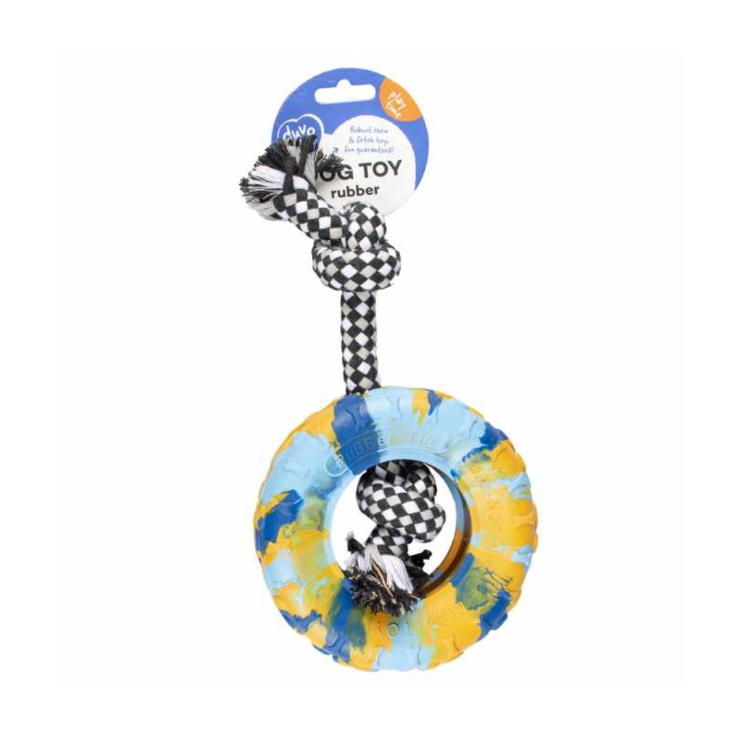 Duvo+ Rubber Tire Smash & Cotton Rope Multicolour Dog Toy