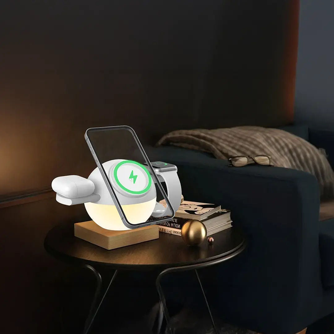 Porodo Orbix 3-In-1 Wireless Charger with Adjustable Ambient Light, White