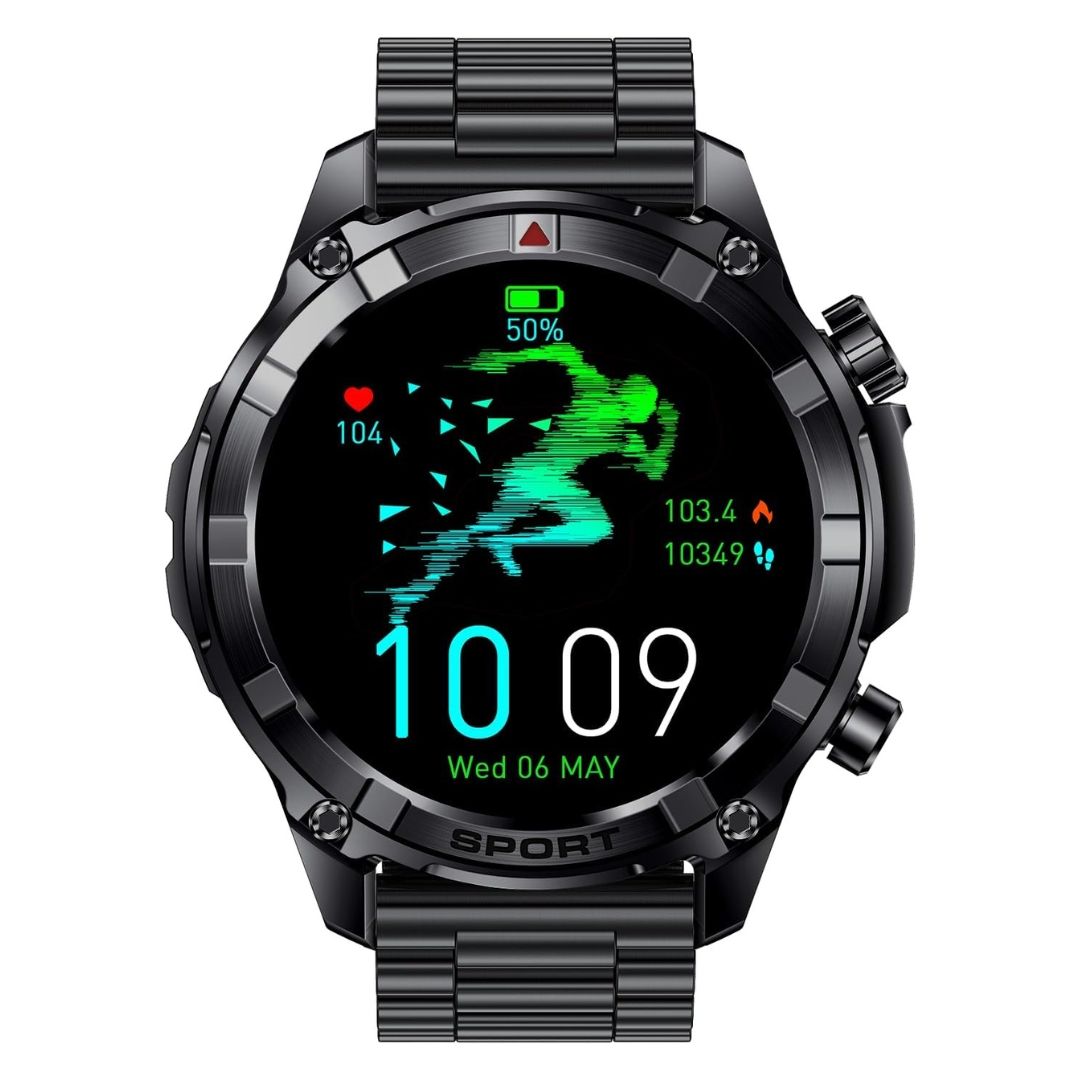 Xcell Elite6 Smartwatch, 1.52inch HD Display, Bluetooth Calling, Wireless Charging, Flashlight, Heart-Rate, Black