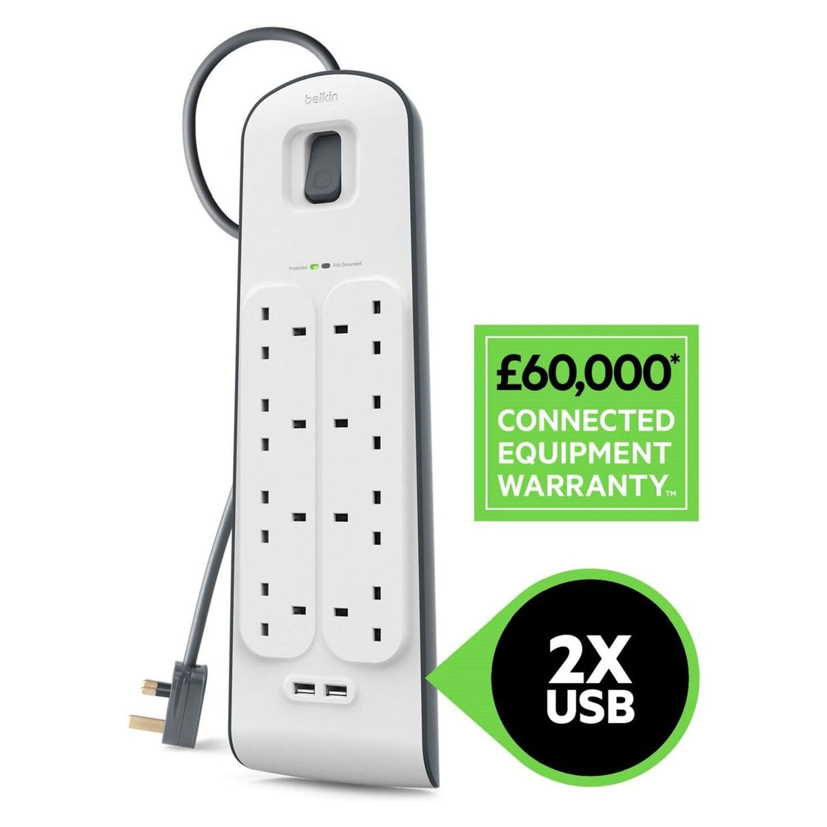 Belkin 8 Outlet Surge Protector, USB-C, USB-A, 2M Cord