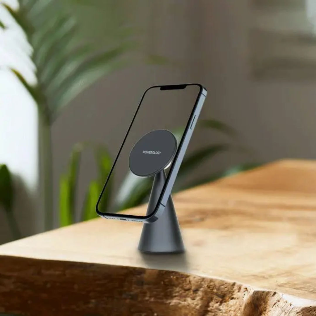 Powerology Desktop Conical Magsafe Phone Holder with 17*N5 Magnets, Dark Gray