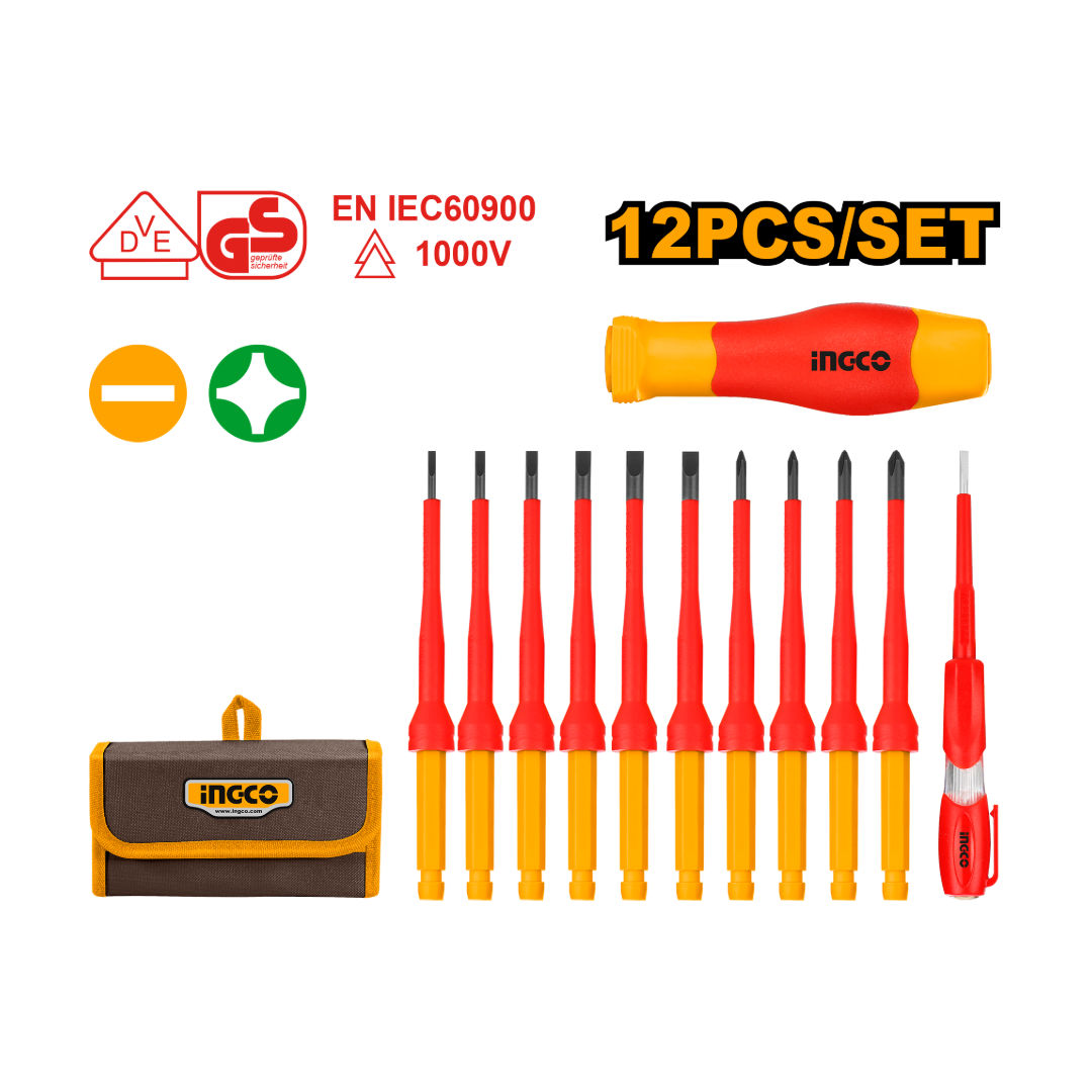 INGCO 12 Pieces Interchangeable Insulated Screwdriver Set