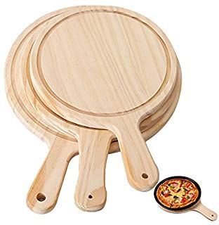 Pizza Tray Wooden Round Pizza Board Cutting Platter Kitchen Baking Tool With Handle