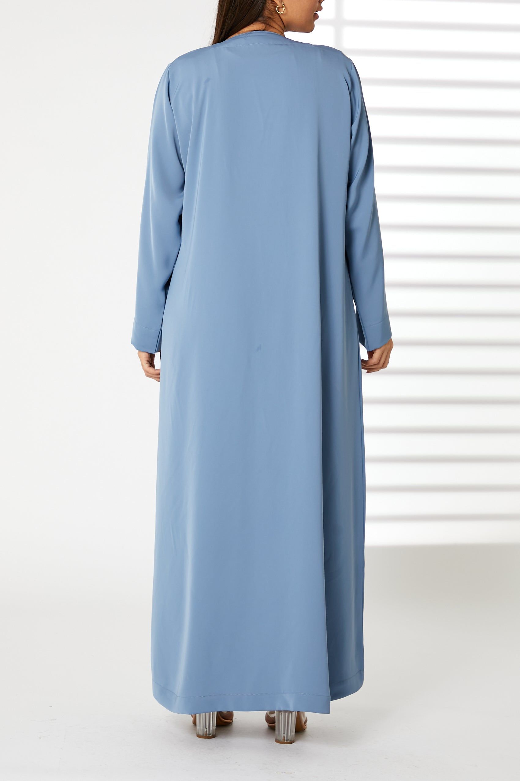 MOiSTREET Blue Front Embroidered Nida Open Abaya