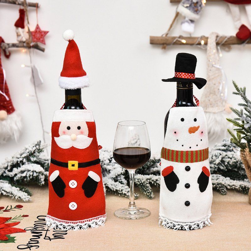 2pcs Santa Wine Bottle Cover Santa Claus Bottles Dust Apron WIth Hat Christmas Decoration
