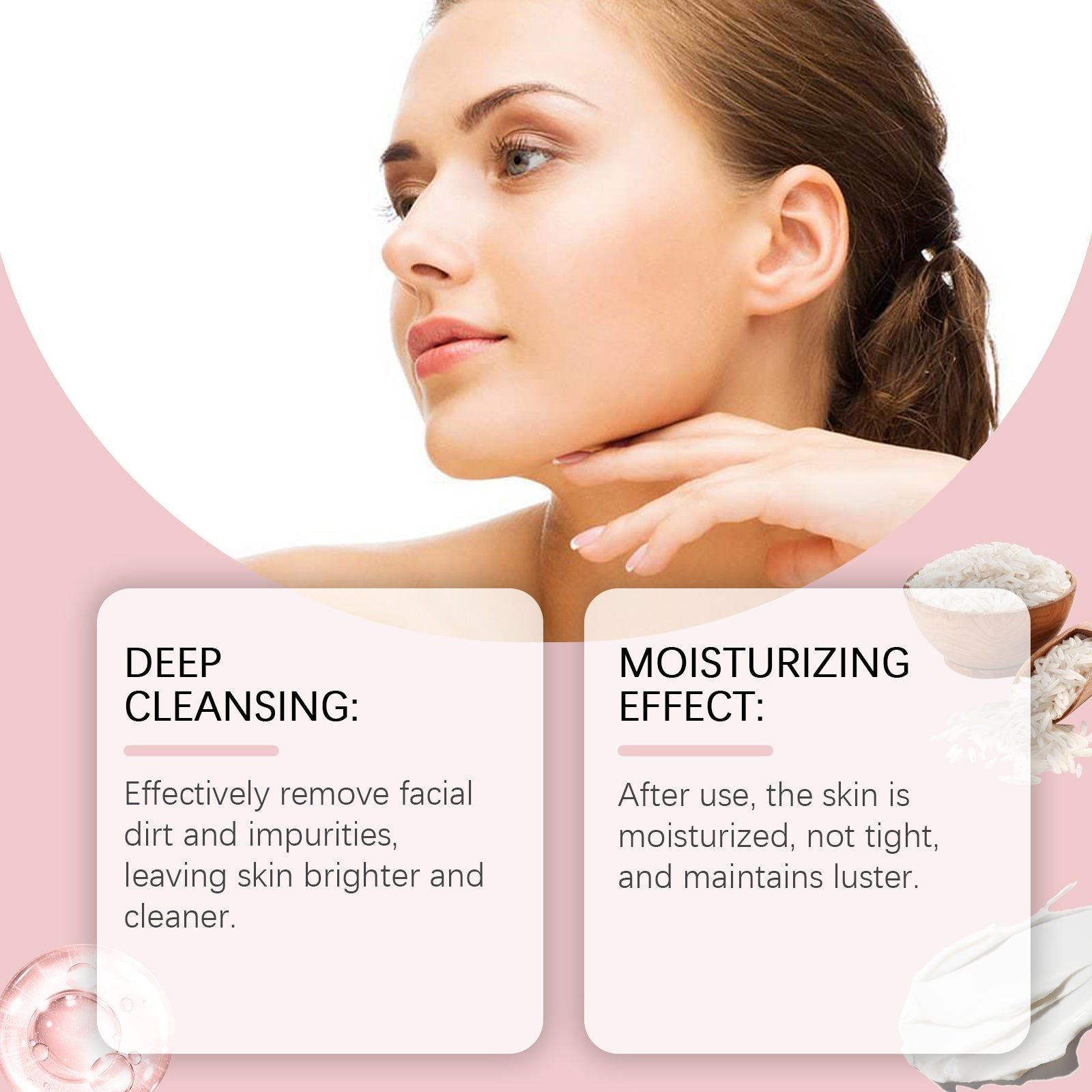 Brightening Rice Facial Cleanser, Moisturizing, Gentle, Non-Greasy, Skin Care ,100g