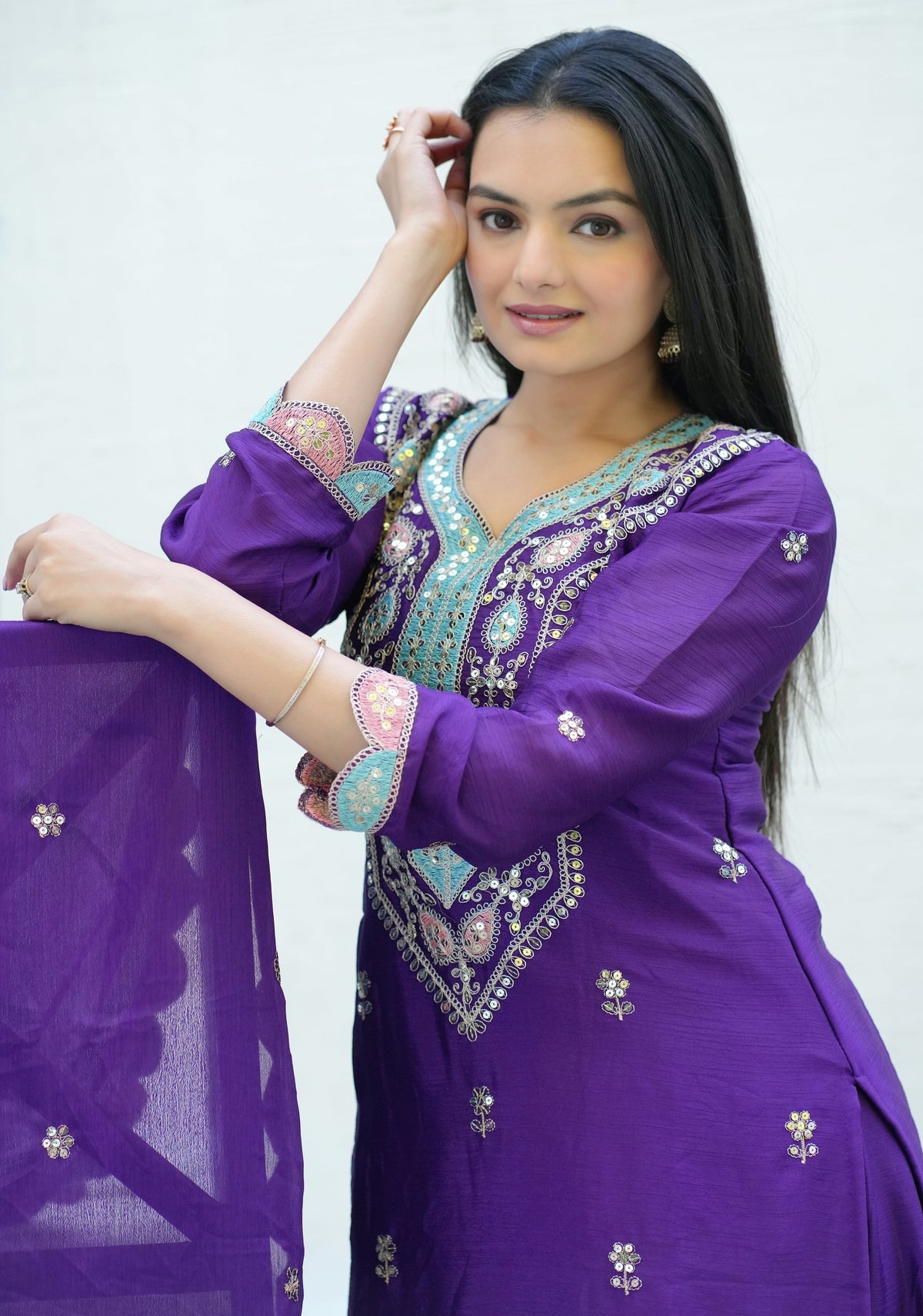 Fab Zone Women's Sequin Embroidered Kurti Suit For Parties