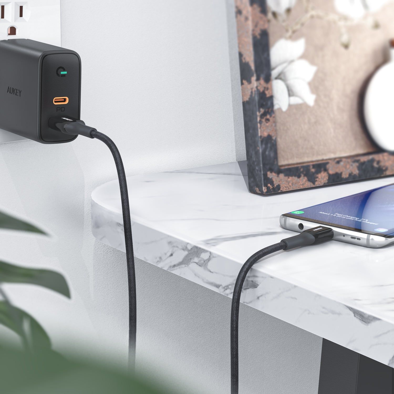 Aukey CB-AKC2 USB A-C Quick Charge 3.0 Kevlar Cable - 2m, Black