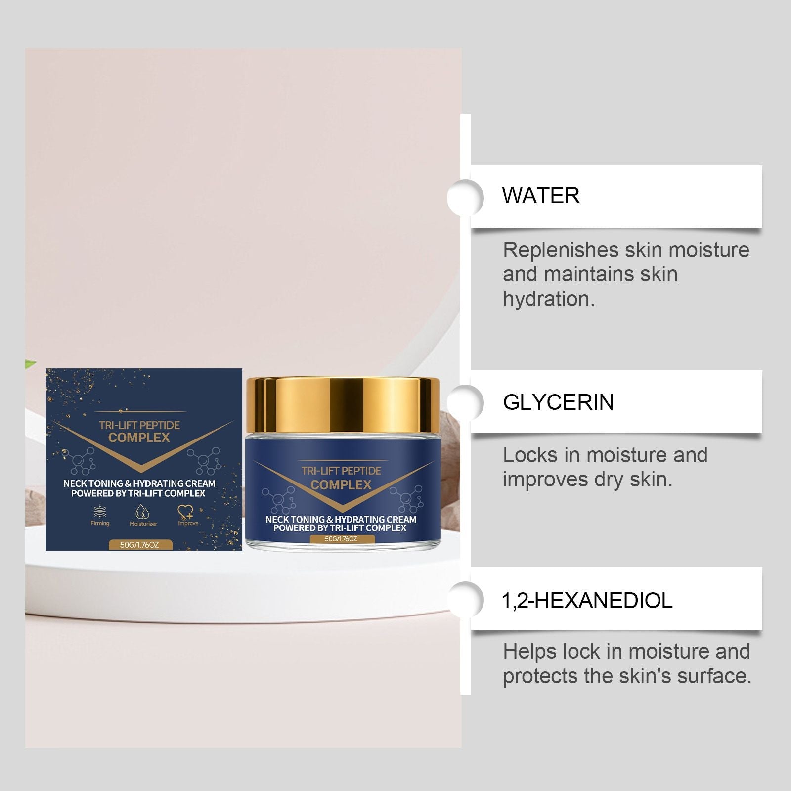2pcs Tri-Lift Peptide Complex Neck Toning & Hydrating Cream, Daily Neck Skin Moisturizer, 50g