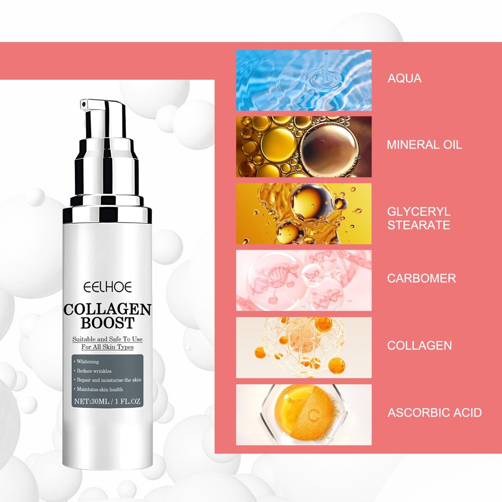Collagen Cream Brightening Skin, Anti-Wrinkle, Hydrating, Tightening ,30ml