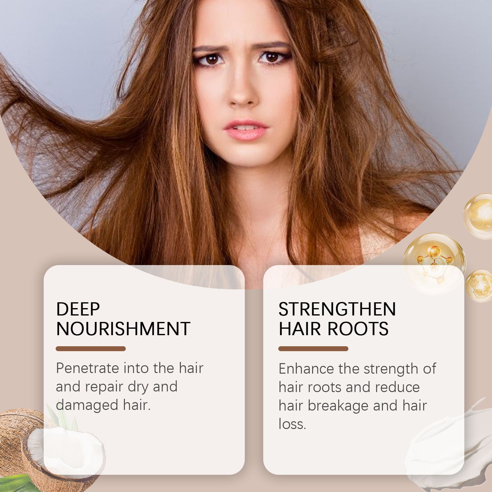 Coconut Oil Smoothing Hair Mask, Hydrating Hair Care for Dry, Damaged, and Frizzy Hair ,50g
