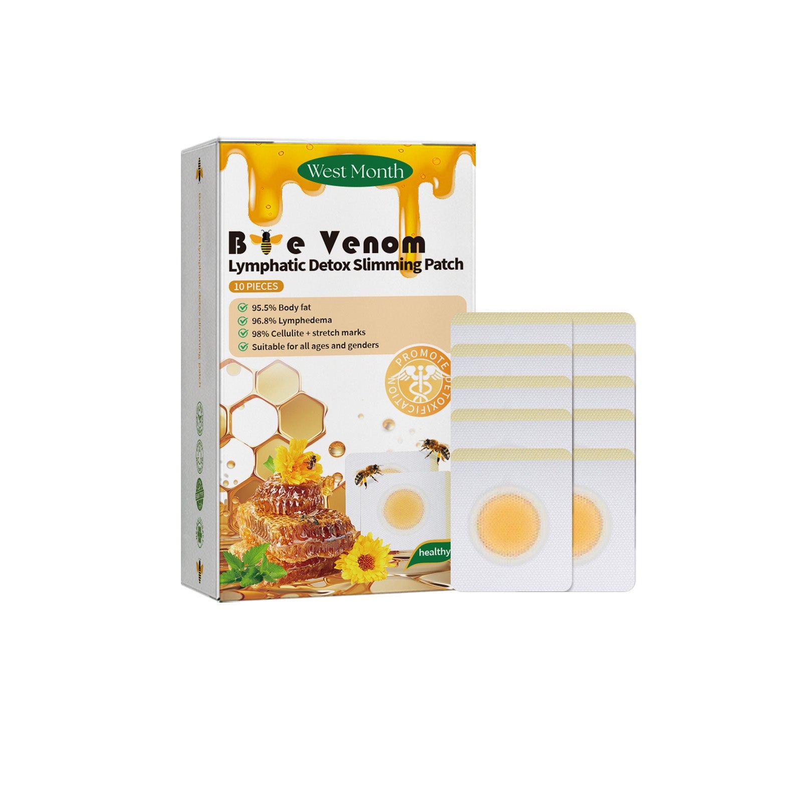 Bee Venom Slimming Patch, Body Shaping, Fat Burner, Skin Firming, Detox, Easy to Use ,10 pieces