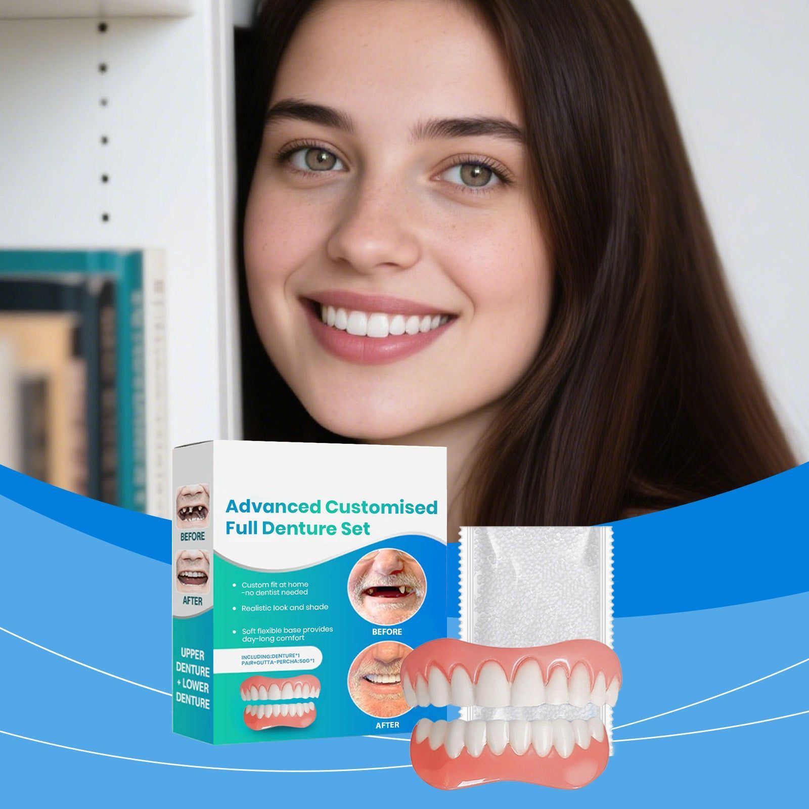 Upgrade Your Smile with Natural Material Dentures, Comfortable, Easy Fit ,1 set