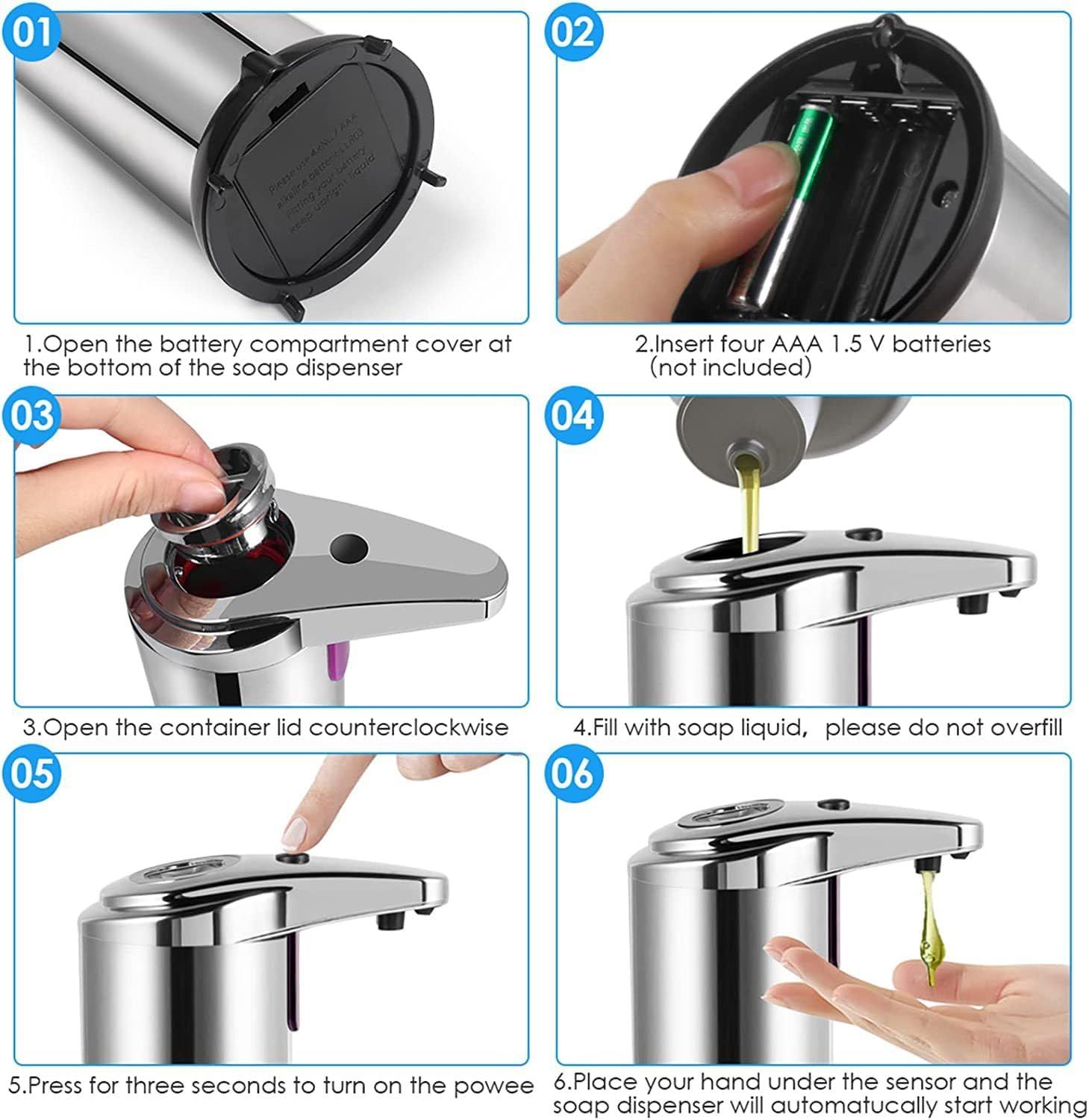 Automatic Soap Dispenser Liquid Dispenser Refillable Hand Lotion Pump Bottles Shampoo Conditioner