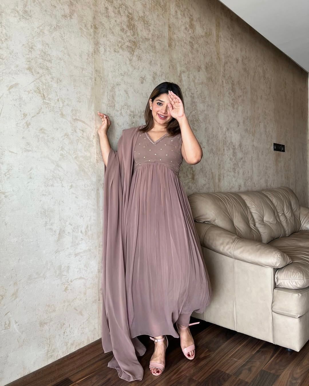 Fab Zone Party Wear Look Gown, Pent And Dupatta With Embroidery Sequins Work For Women