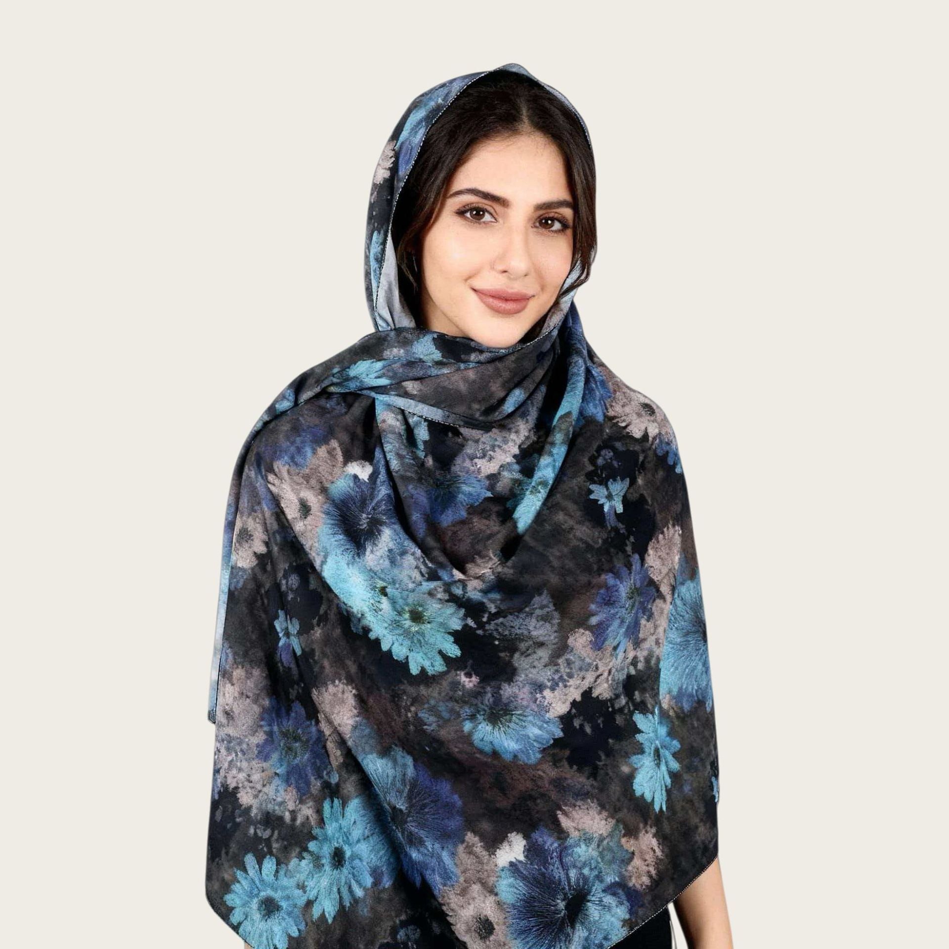 Brown Watercolor Floral Hijab Scarf for Women 180x90cm