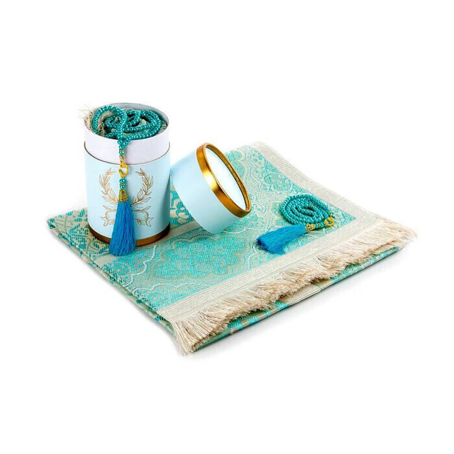 Gift Prayer Rug Pearl Rosary Cylinder Box 117*67 cm Taffeta Fabric Muslim Islamic Ramadan