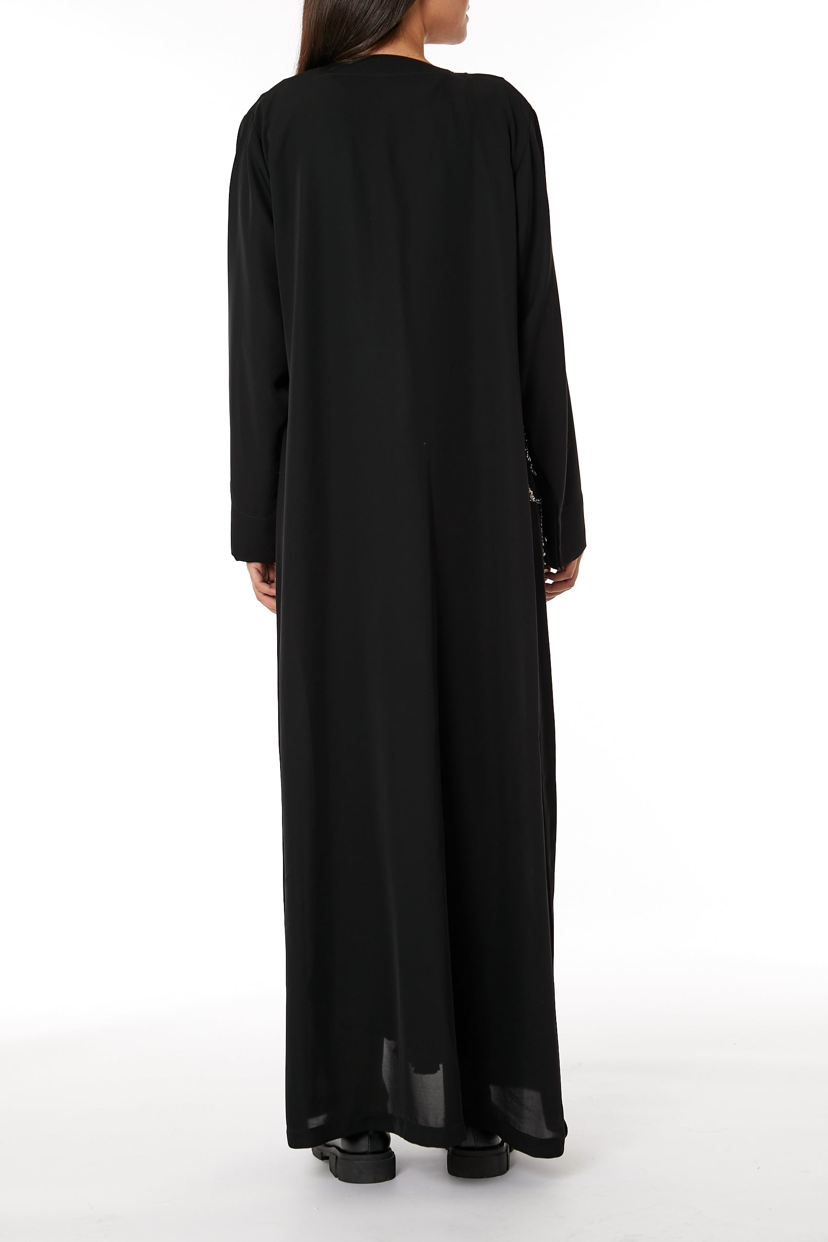 MOiSTREET Black Nida Embroidered Abaya with lapel collar
