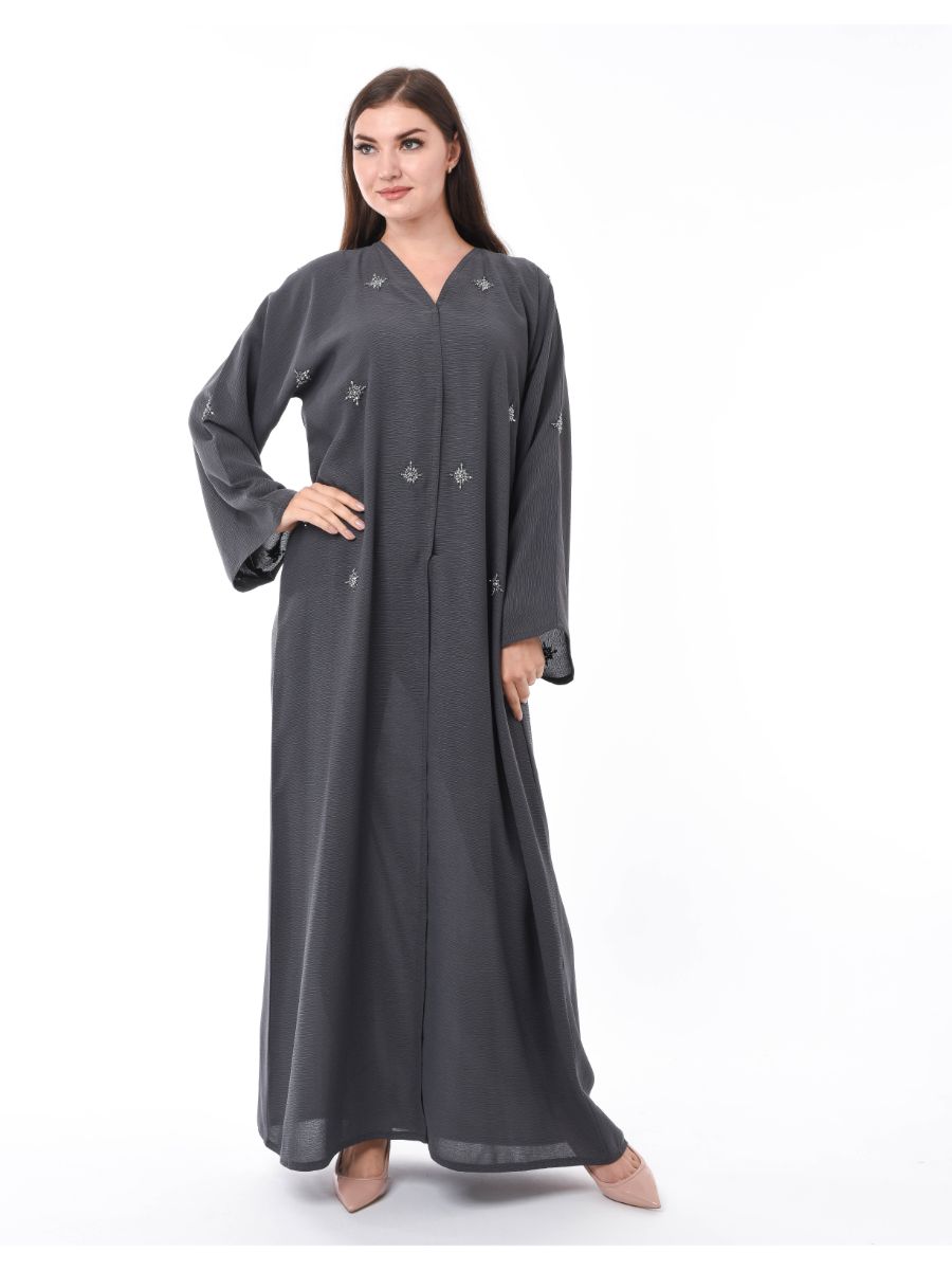 MOiSTREET Grey Abaya with Hand Embroidery