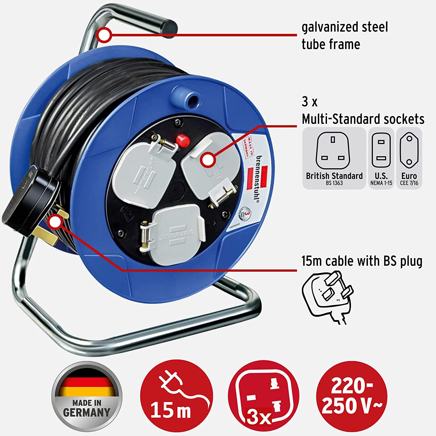 BRENNENSTUHL 1078187900 CABLE REEL 15M BLUE