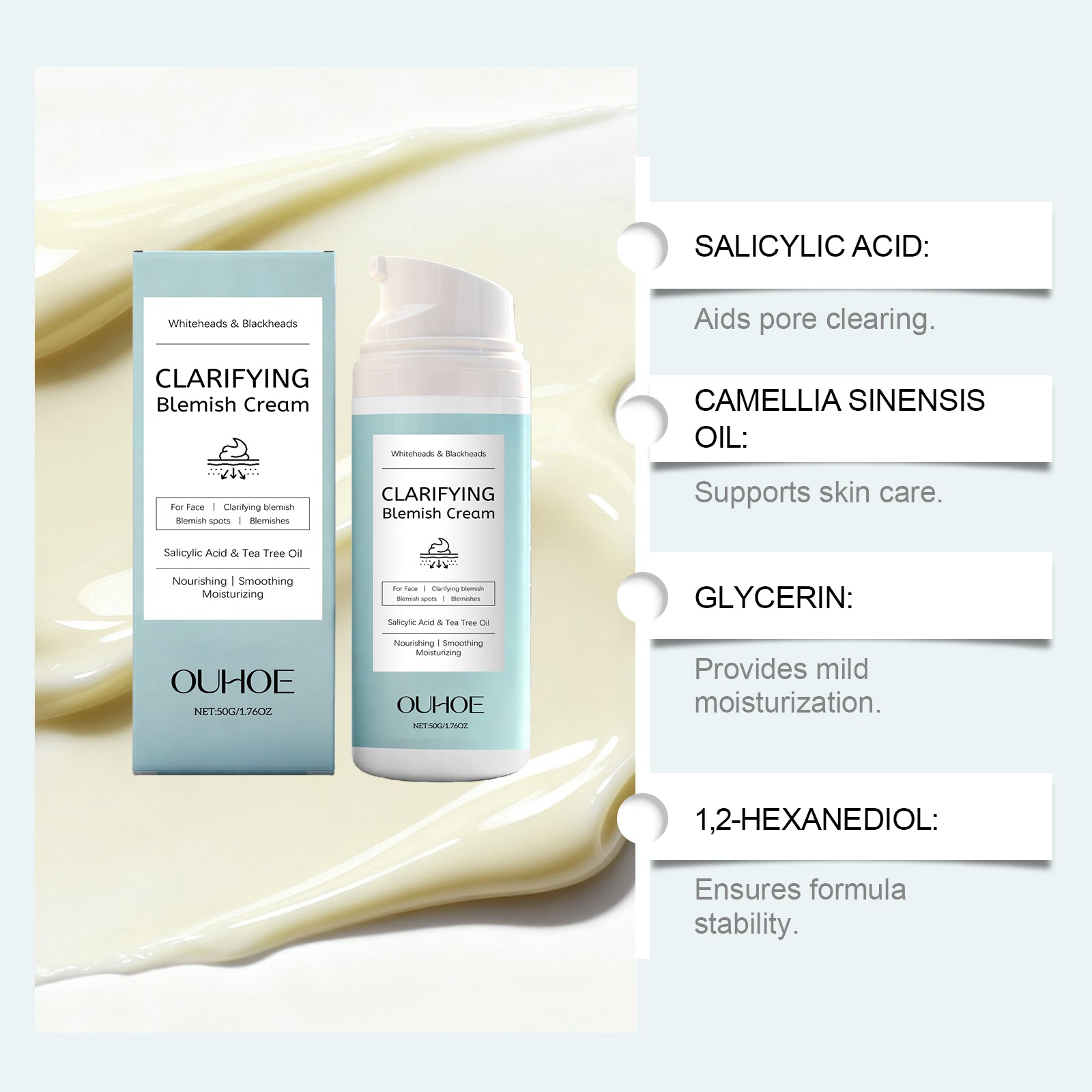 Acne-Prone Facial Care Cream, Gentle Nourishing, Oil Control, Clear Skin Solution ,50g