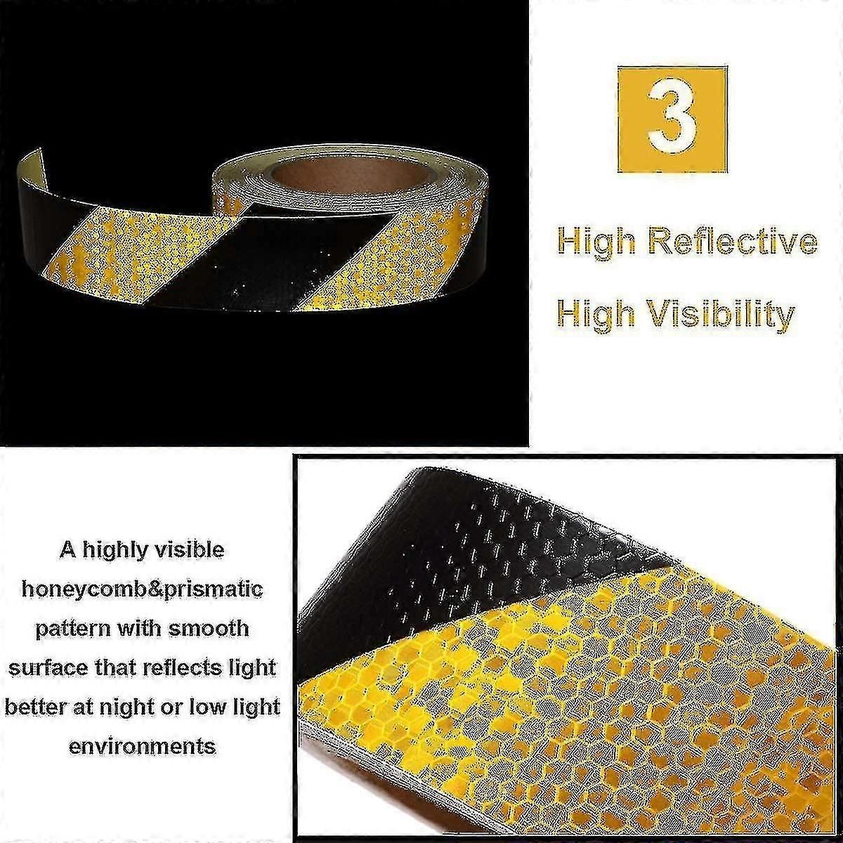 Waterproof Reflective Safety Tape Roll 5cm*25m Yellow Black Striped Floor Marking Tape Hazard Caution Warning Tape Auto Truck Self-adhesive Safety Sti zxin