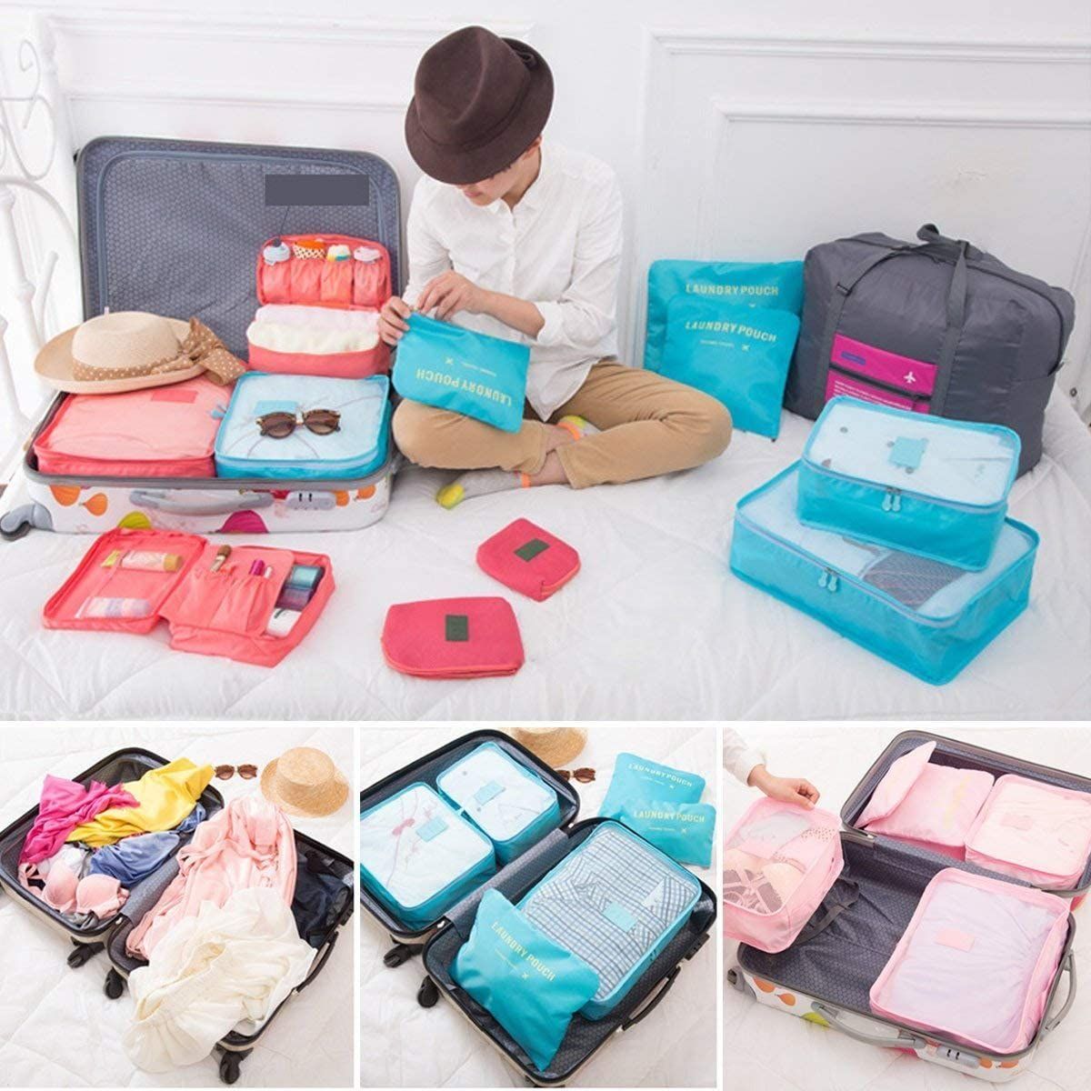 6 Pack Travel Storage Bags Waterproof Clothes Packing Cube Luggage Organizer Pouch