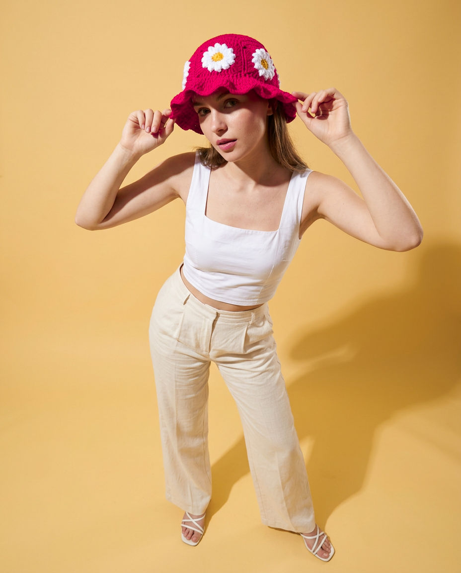 Hush and Stitch Dark Pink Daisy Bucket Hat