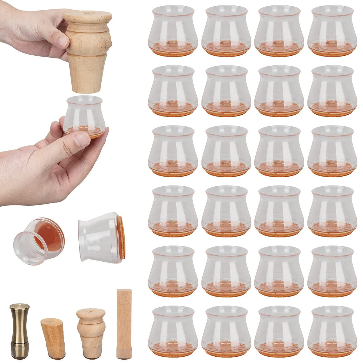 24pcs Furniture Feet Protectors With Felt Bottom Silicone Table Leg Caps