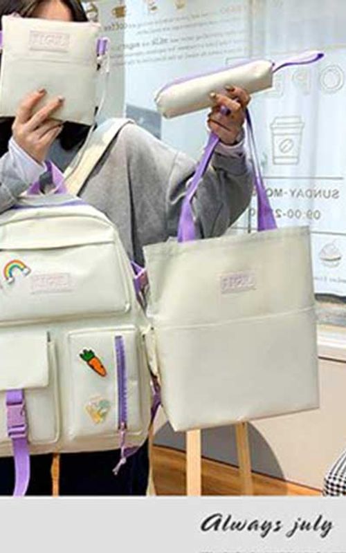 4 Pcs/Set Canvas School Bags Backpack – Durable, Stylish Backpack Set for Kids, Teens & Students