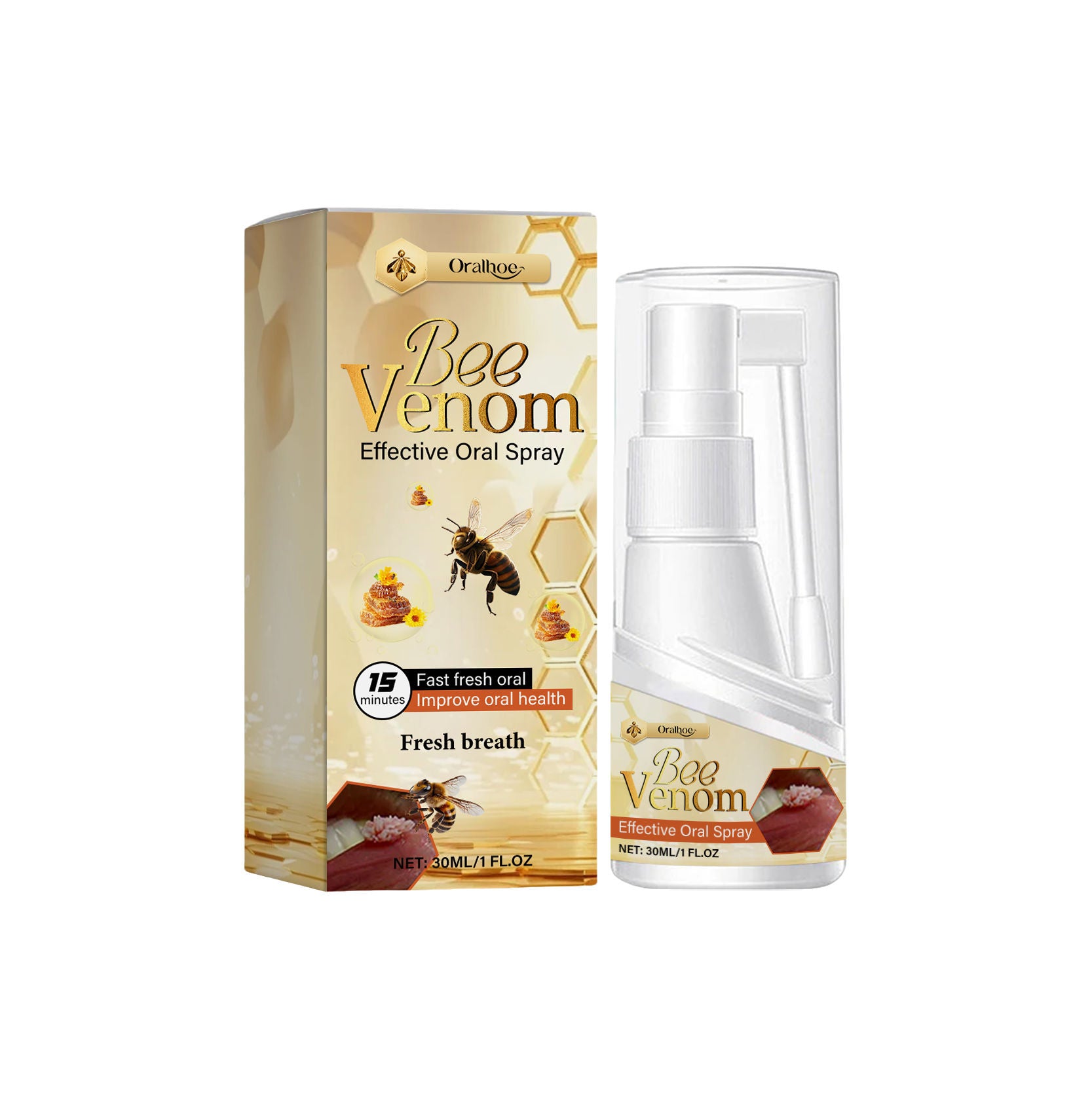Bee Venom Mouth Spray, Fresh Breath, Long-Lasting, Non-Sticky, Easy to Use ,30ml