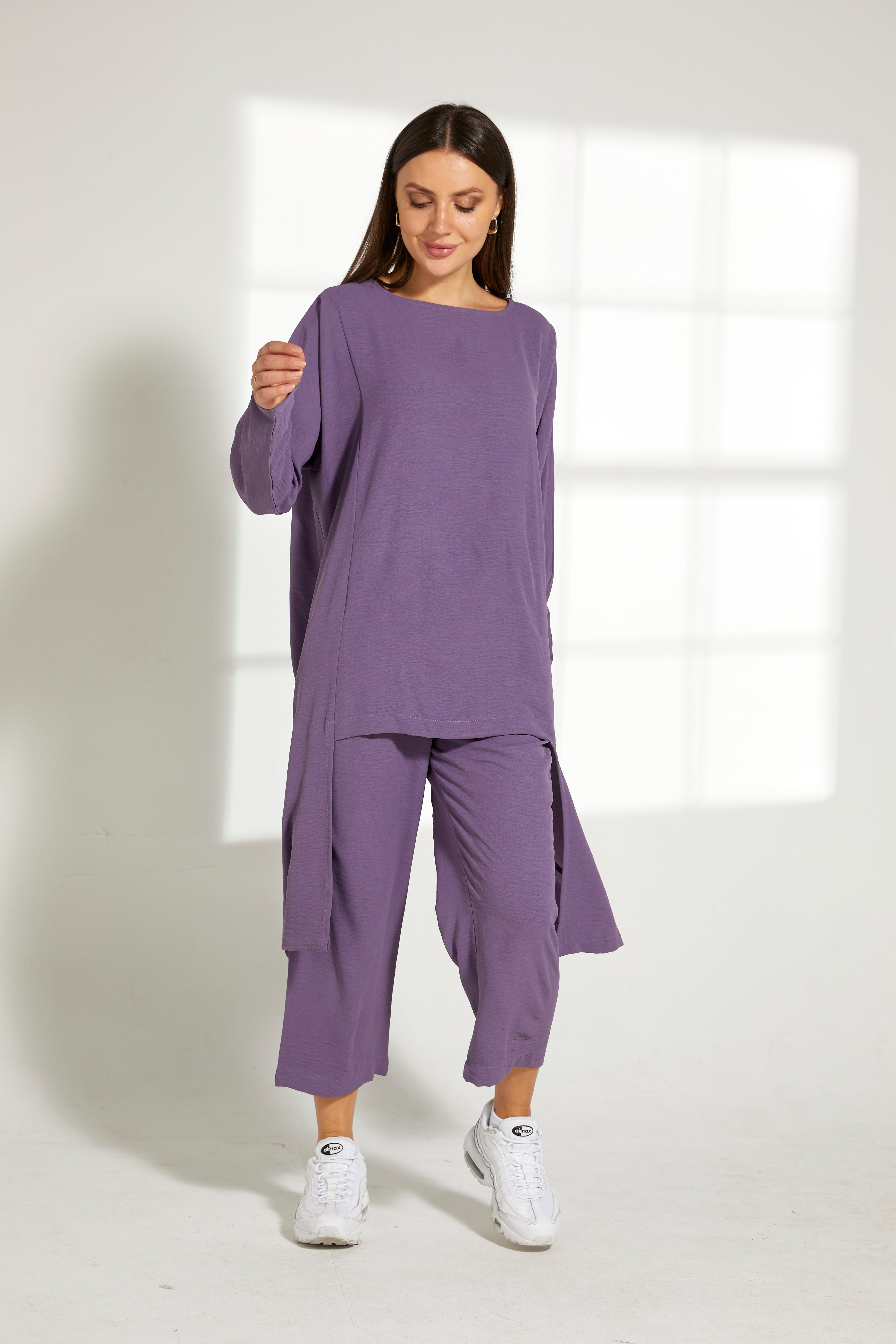 MOiSTREET Purple CEY Fabric Top and Pants Set