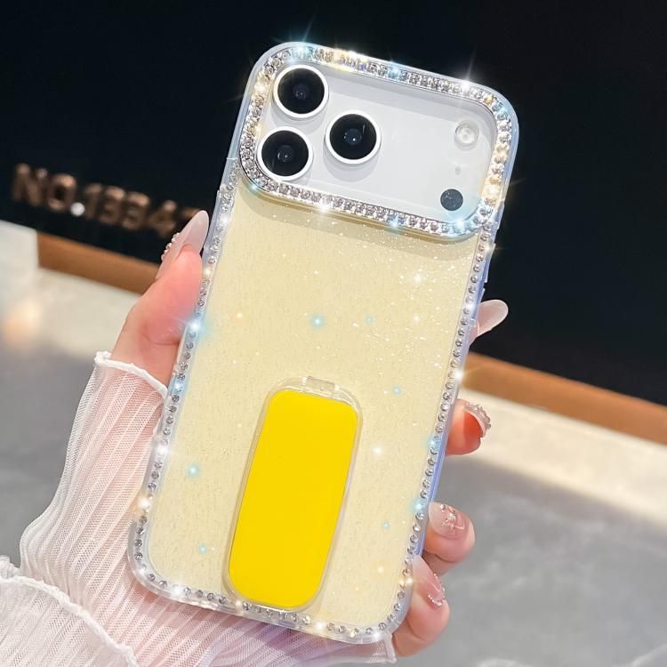 For iPhone 18 Pro Max / iPhone 17 Pro Max Rhinestone Glitter TPU 4-corners Anti-fall Phone Case with Holder