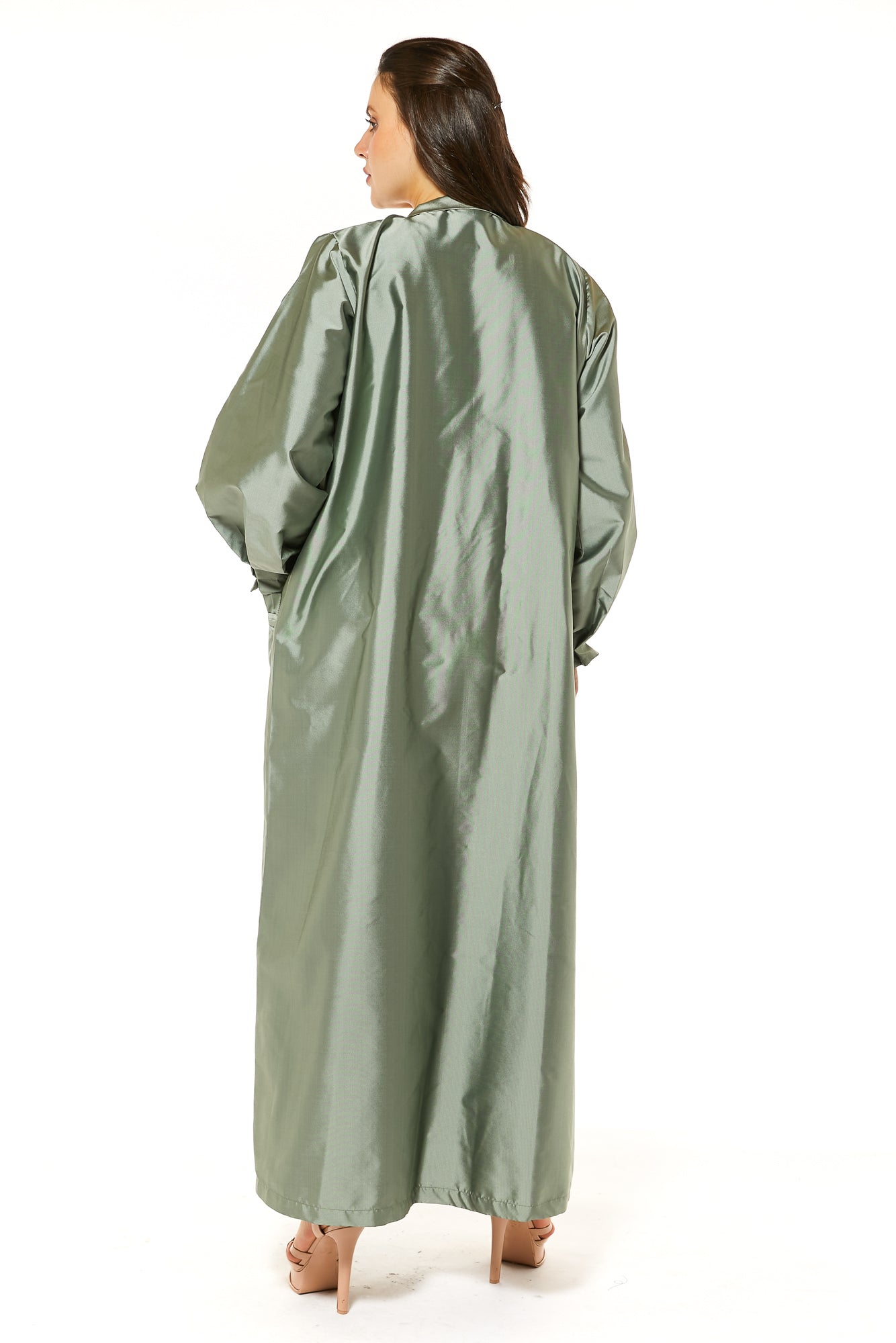 MOiSTREET Green Victoria Satin Casual Abaya with Pockets