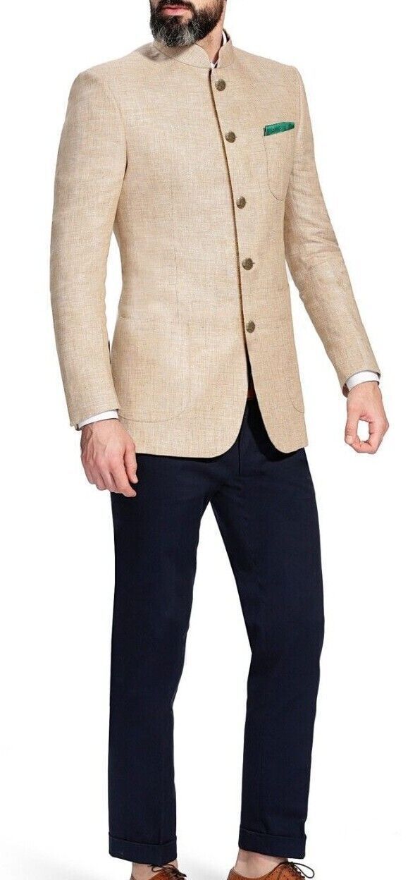 Indian Prince Coat pant Beige Pakistani Jodhpuri Suit Wedding Partywear Blazer