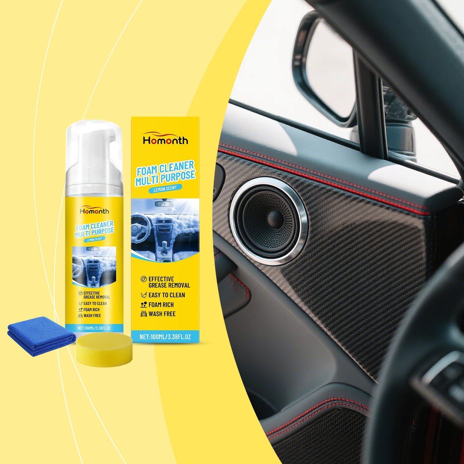Car Care Kit, Multi-Purpose Foam Leather Cleaner, Interior Shine, Easy to Use ,1set
