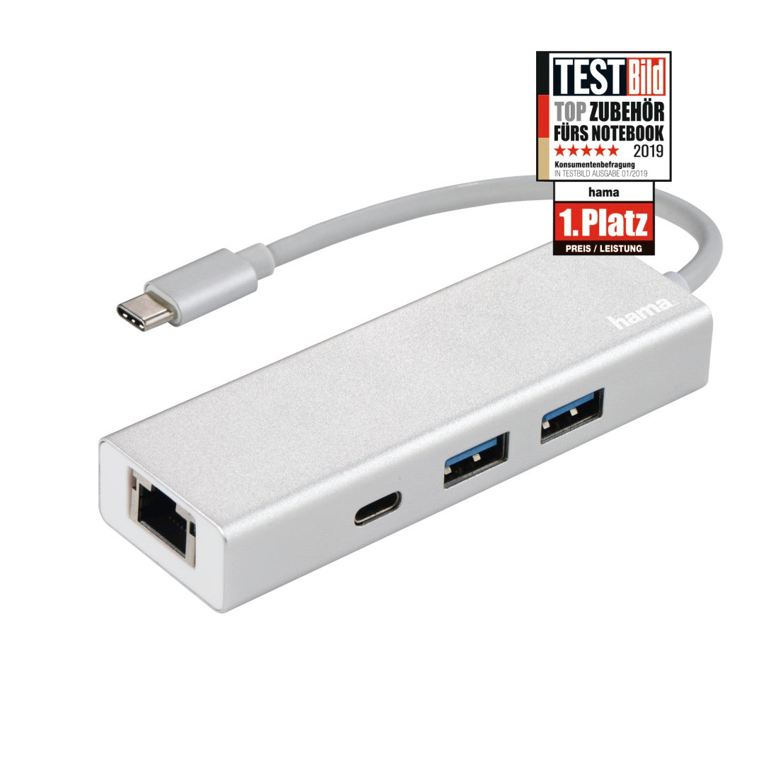 HAMA 135757 USB 3.1 TYP-C HUB 1:3 "ALUM",2 X USB-A,2 X USB-C,LAN,BUS-POWERED