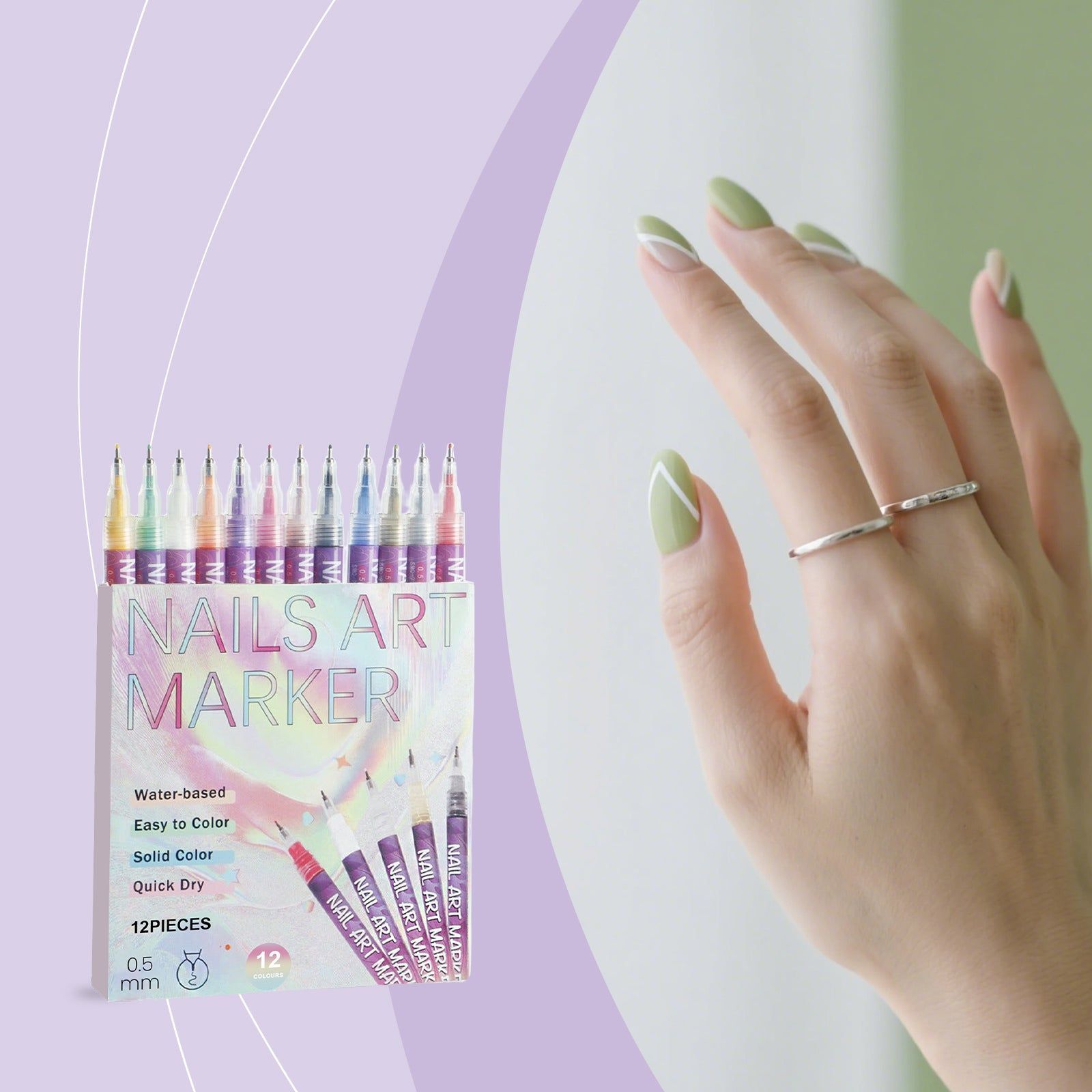 Bright Color Nail Art Painting Pen, Easy DIY Manicure, Waterproof, Multi-Occasion ,12pc
