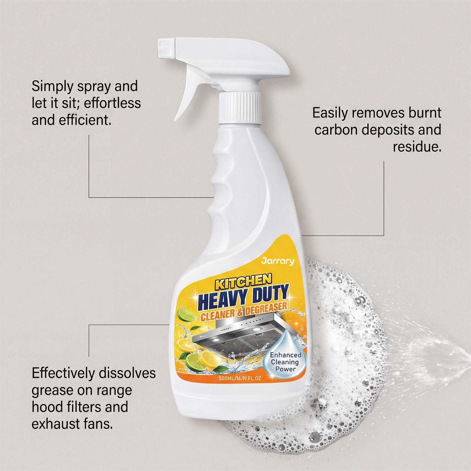 Jarrary Kitchen Degreaser Spray 500ml, Heavy Duty Grease Remover