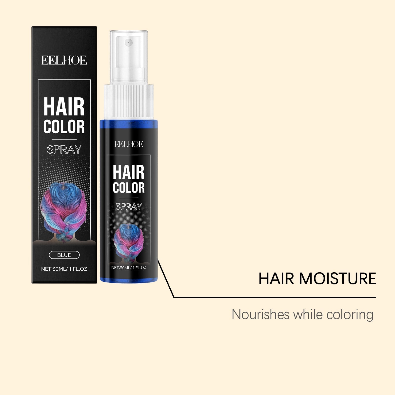Blue Hair Dye Spray, Temporary Color-Changing, Moisturizing, Easy Washout ,30ml