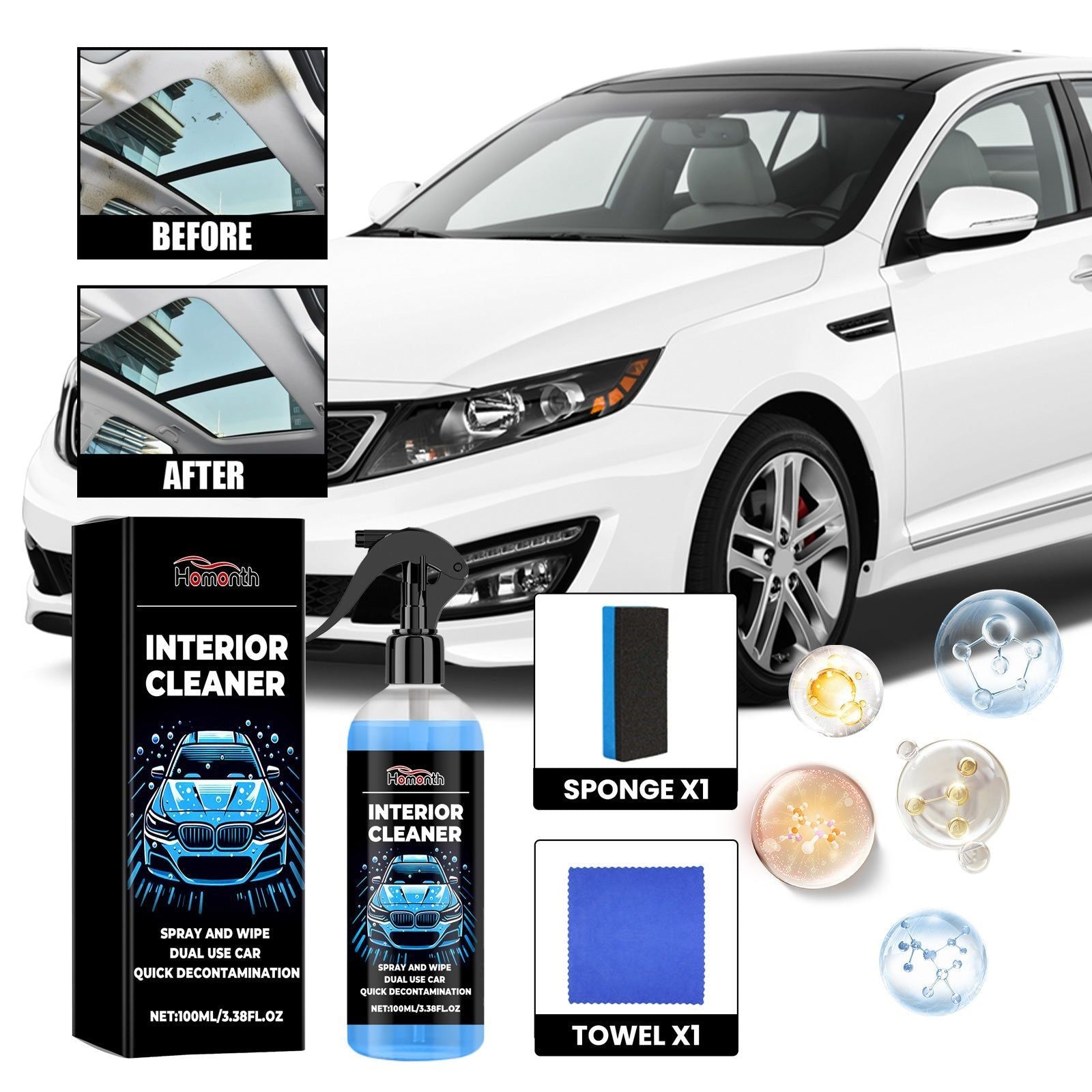 Car Roof Cleaner, Deep Cleaning and Decontamination, Interior Fabric Brightener ,1set