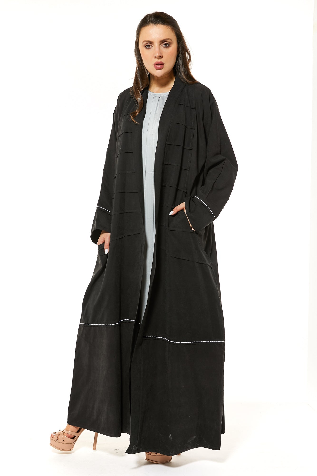 MOiSTREET Black Casual Abaya with Threadwork Detailing