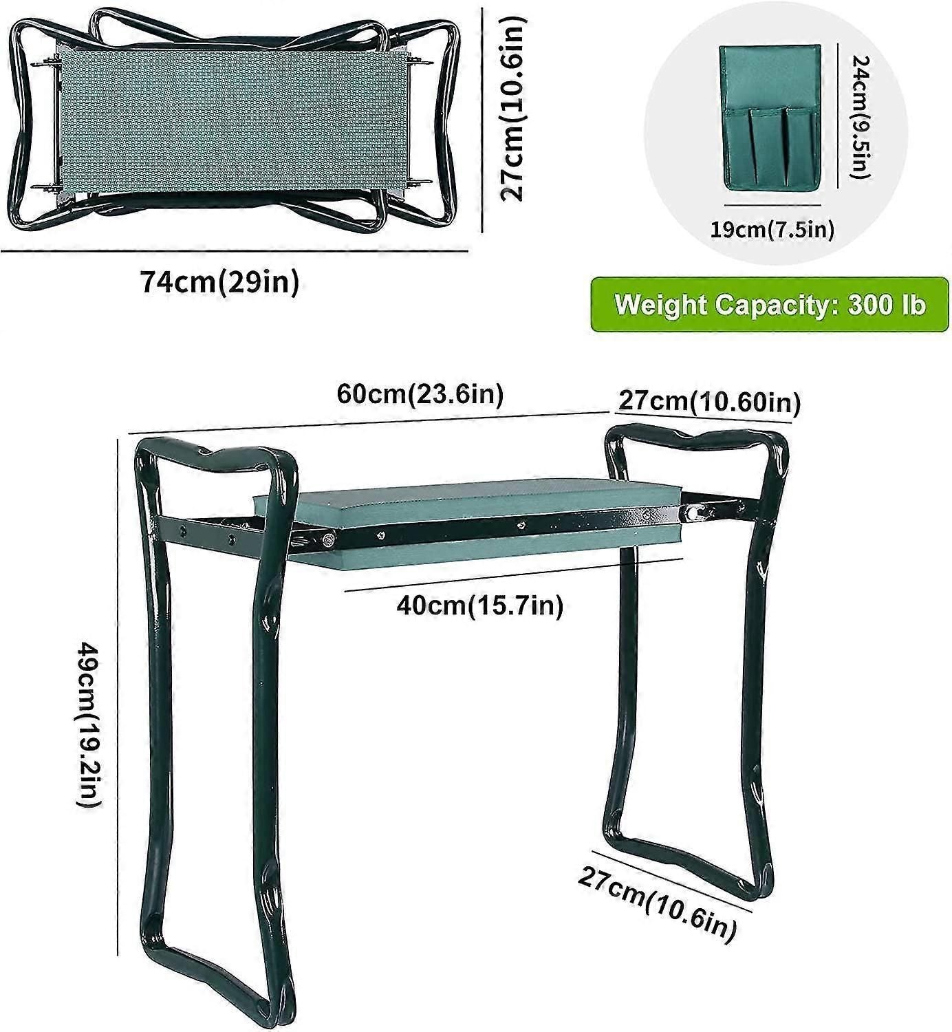 Foldable Stools, Garden Kneeler Seat Bench With 2 Tool Bags And Thickened Eva Foam Pad, Support Up To 150kg, 60x27x49cm zxin