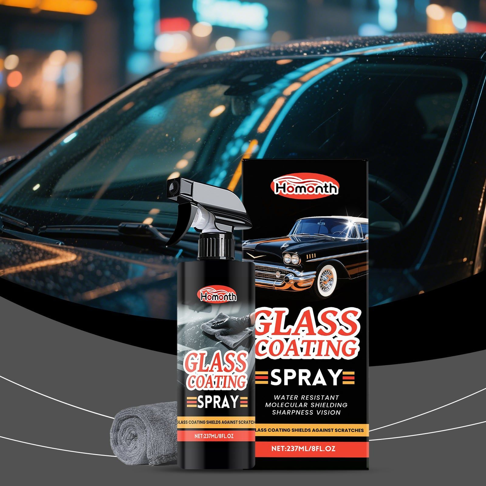 Car Glass Cleaning Spray, Anti-Fog, Streak-Free, Clear View, Easy to Use ,1 set